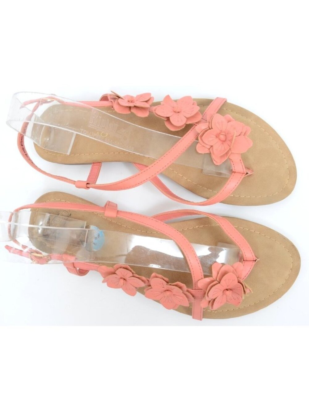 Andiamo Womens 10 Daphne Pink Floral Thong Strappy Flat Thong Sandals Boho